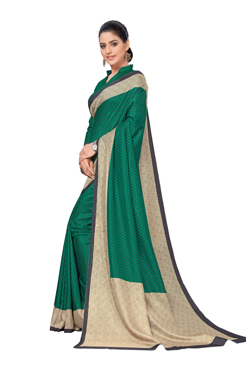 Shop Malgudi Silk Fabric Green Colour Uniform Wear Printed Saree With