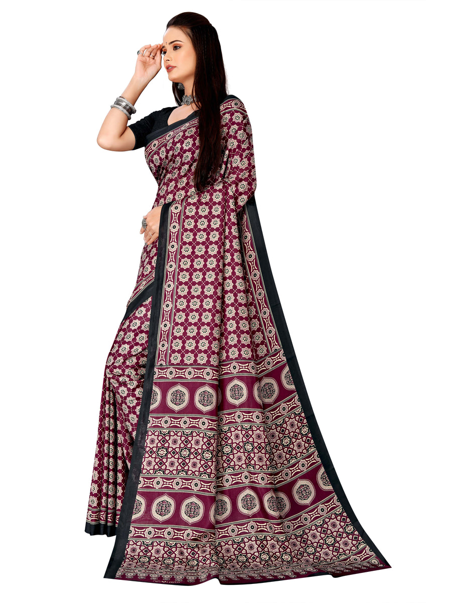 Buy Malgudi Silk Fabric Maroon Colour Uniform Wear Printed Saree With