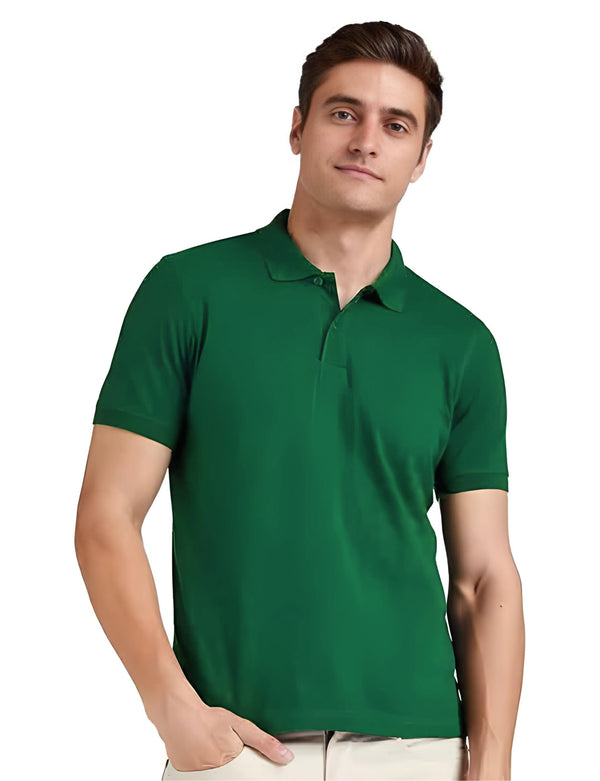 Men's Regular Fit Polo Neck Half Sleeve Solid Uniform T-Shirt | Polo T-Shirt for Men (Lime Green)