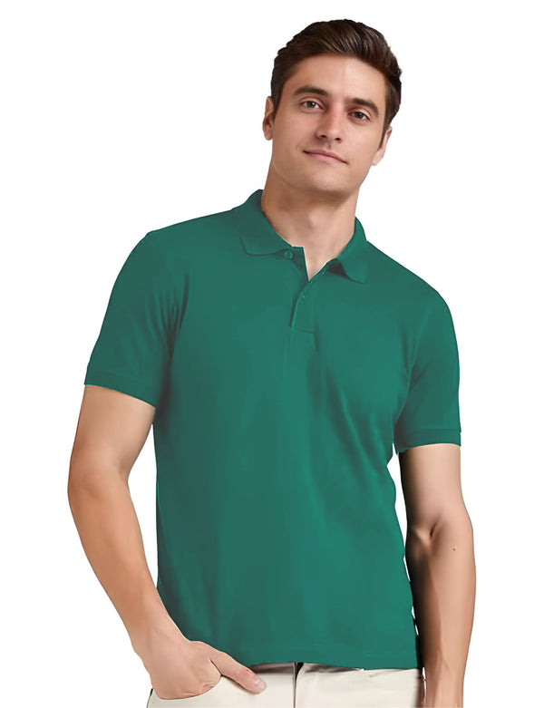 Men's Regular Fit Polo Neck Half Sleeve Solid Uniform T-Shirt | Polo T-Shirt for Men (Teal Green)