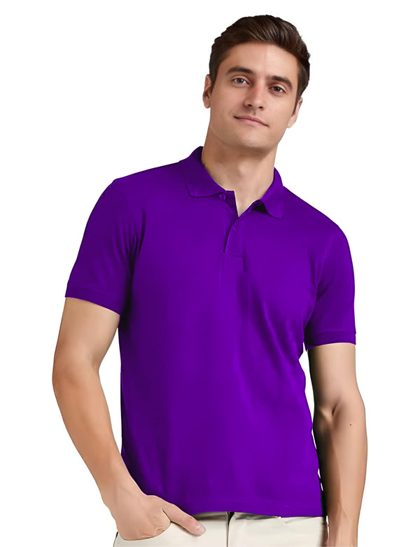 Men's Regular Fit Polo Neck Half Sleeve Solid Uniform T-Shirt | Polo T-Shirt for Men (Purple)