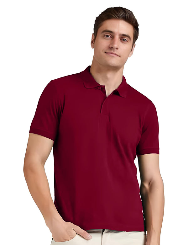 Men's Regular Fit Polo Neck Half Sleeve Solid Uniform T-Shirt | Polo T-Shirt for Men (Maroon)