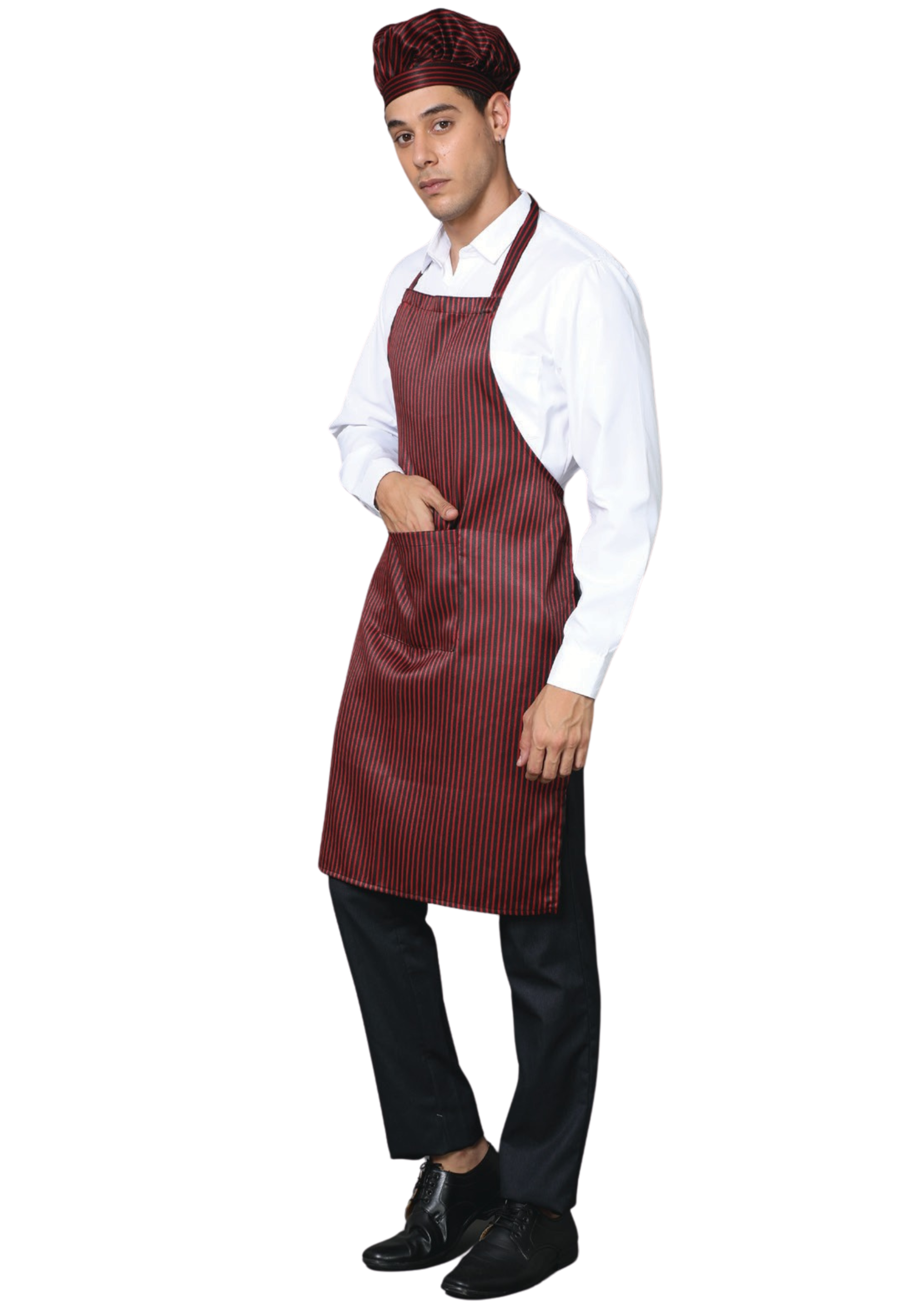 Professional Maroon Stripes Full Apron - Stylish & Durable for Chefs, Bakers, and Home Cooks