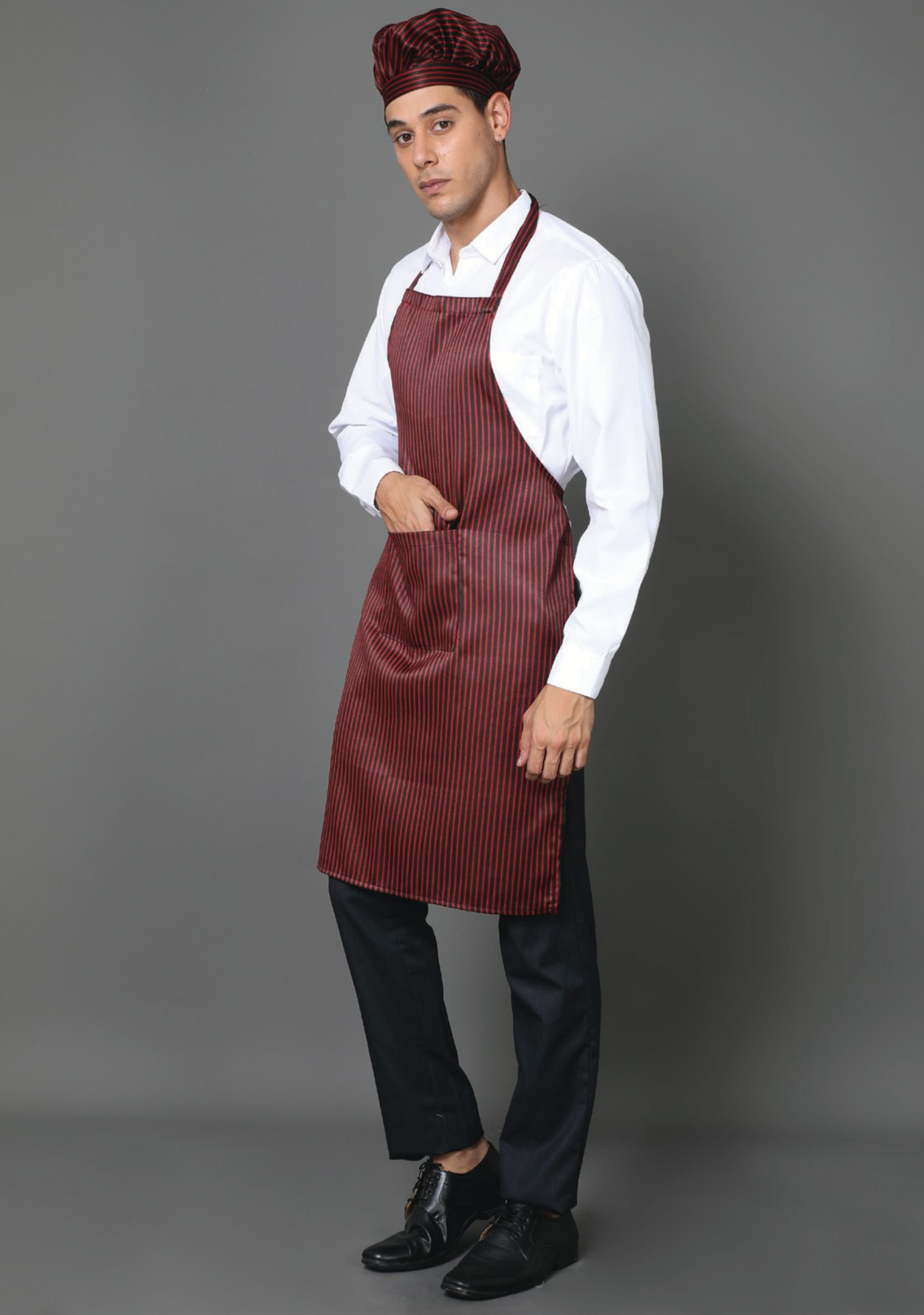 Professional Maroon Stripes Full Apron - Stylish & Durable for Chefs, Bakers, and Home Cooks