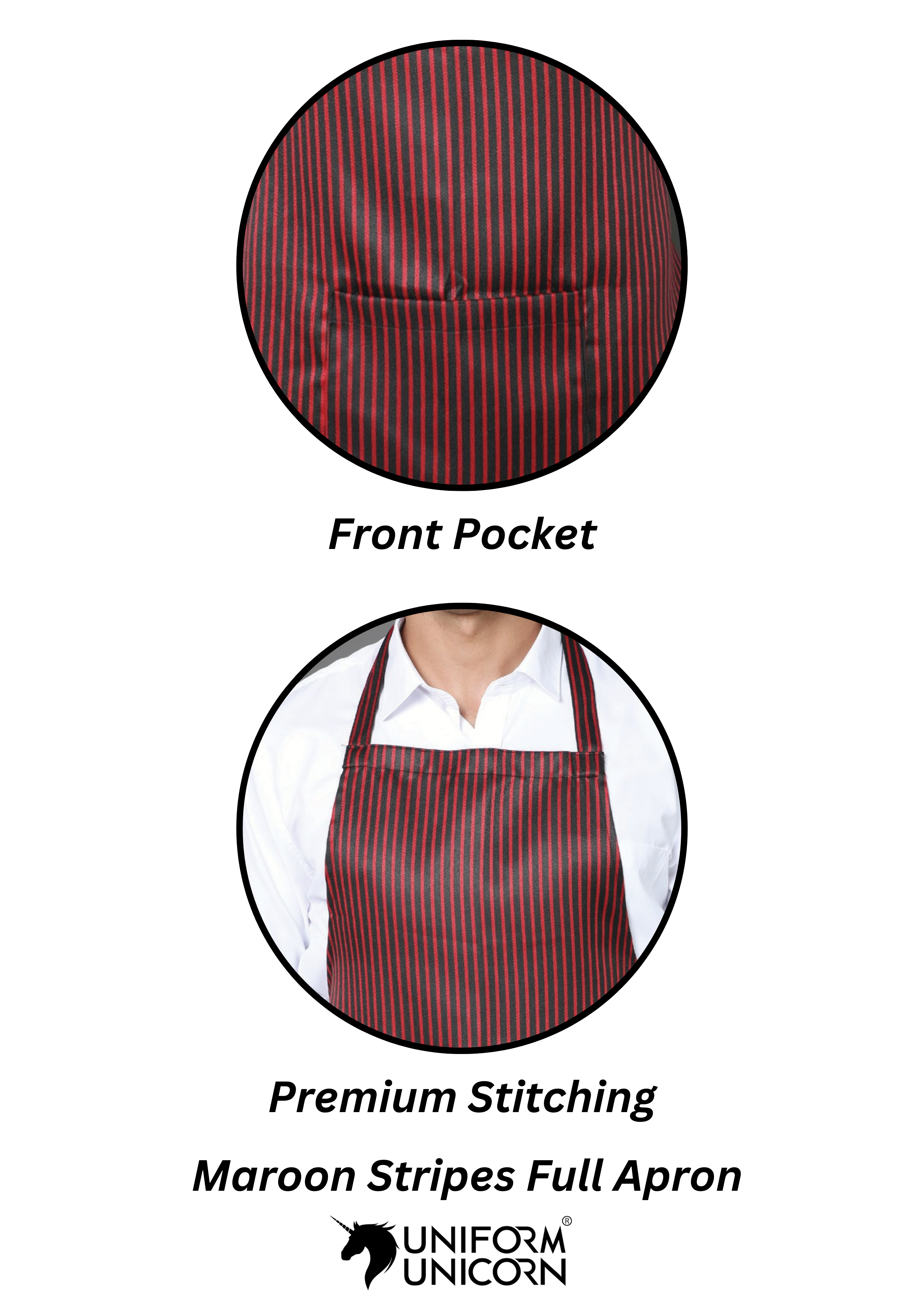 Professional Maroon Stripes Full Apron - Stylish & Durable for Chefs, Bakers, and Home Cooks