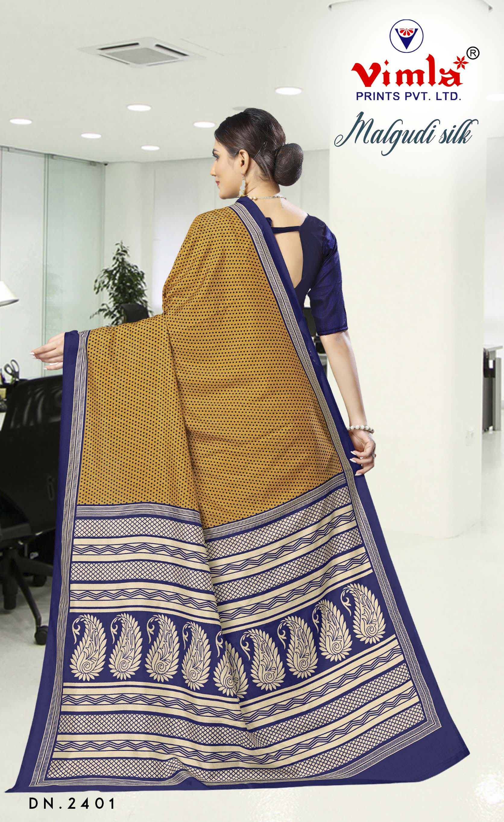 Vimla Women's Mustard Malgudi Art Silk Uniform Saree with Blouse Piece (2401_Mustard)