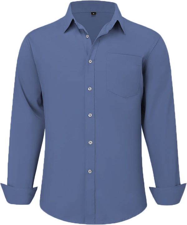 Uniform Unicorn Men's Formal Dusty Blue Shirt - Slim Fit Long Sleeve with Pocket | Office Wear | Formal Wear | Daily Wear(Shirt_Dusty Blue)