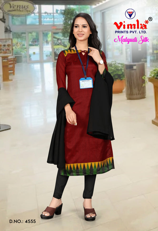 Vimla Women's Maroon Malgudi Art Silk Uniform Suit (4555_Maroon)