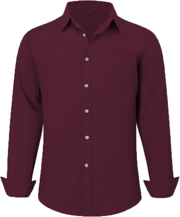 Uniform Unicorn Men's Formal Dark Wine Shirt - Slim Fit Long Sleeve with Pocket | Office Wear | Formal Wear | Daily Wear (Shirt_Dark Wine)