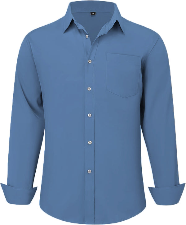 Uniform Unicorn Men's Formal Blue Yander Shirt - Slim Fit Long Sleeve with Pocket | Office Wear | Formal Wear | Daily Wear (Shirt_Blue Yander)