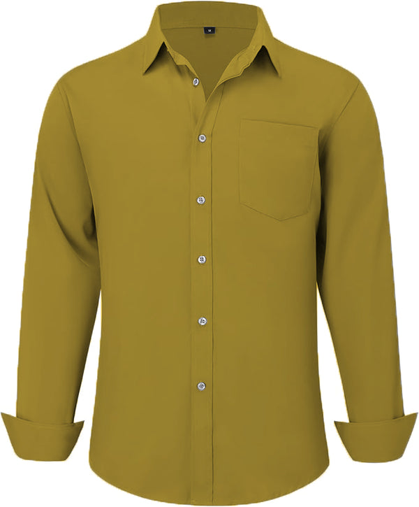 Uniform Unicorn Men's Formal Mehendi Shirt - Slim Fit Long Sleeve with Pocket | Office Wear | Formal Wear | Daily Wear(Shirt_Mehendi)