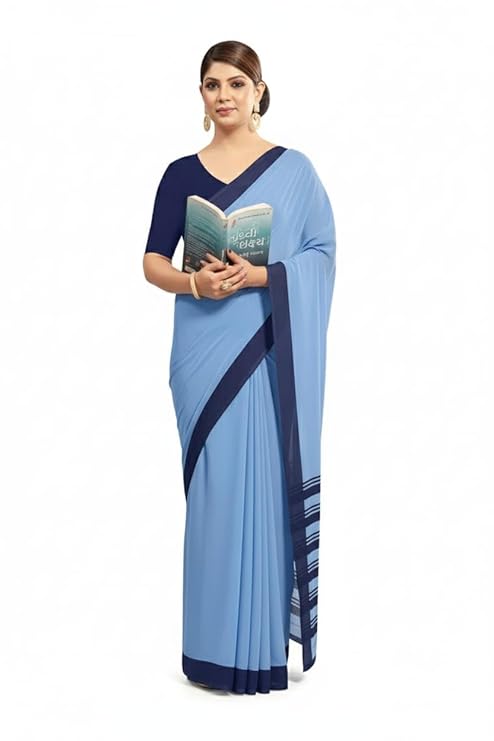 Vimla Women's Blue Crepe Silk Uniform Saree with Blouse (5036_NEW)