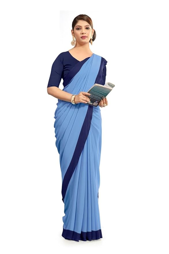 Vimla Women's Blue Crepe Silk Uniform Saree with Blouse (5036_NEW)