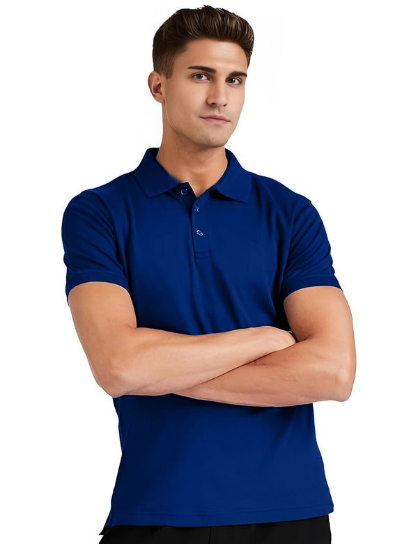 Men's Regular Fit Polo Neck Half Sleeve Solid Uniform T-Shirt | Polo T-Shirt for Men (Royal Blue)