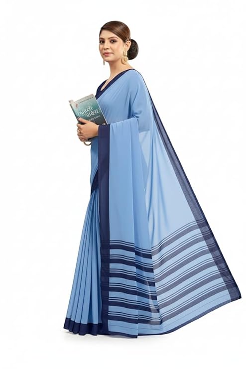Vimla Women's Blue Crepe Silk Uniform Saree with Blouse (5036_NEW)
