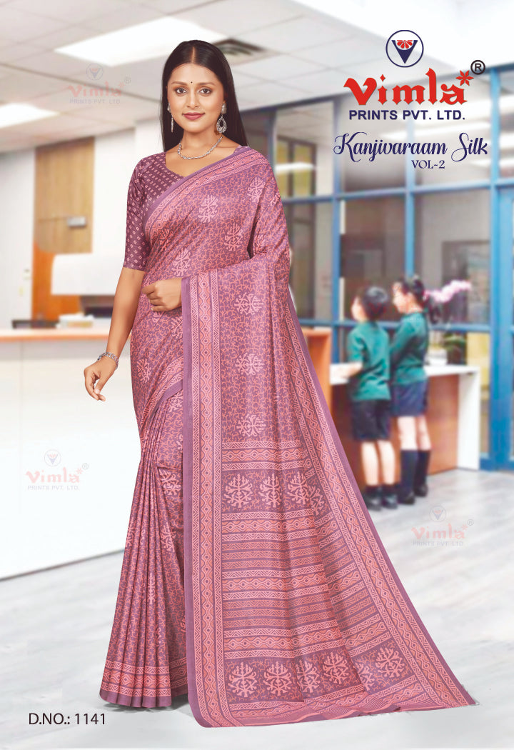 Vimla Prints Women's Pink Art Silk Uniform Saree with Blouse Piece (1141_KJ)