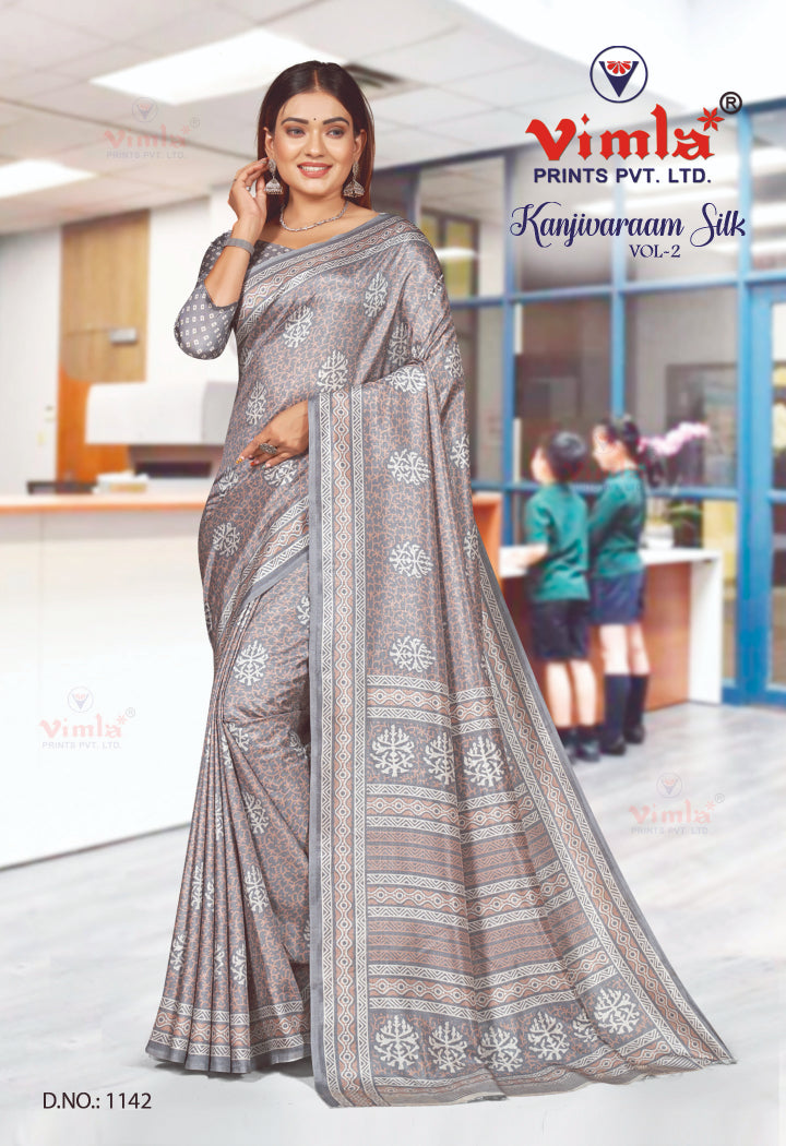 Vimla Prints Women's Grey Art Silk Uniform Saree with Blouse Piece (1142_KJ)