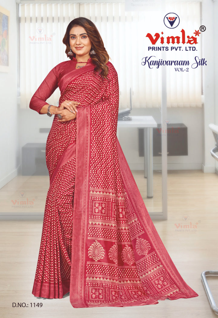 Vimla Prints Women's Red Art Silk Uniform Saree with Blouse Piece (1149_KJ)