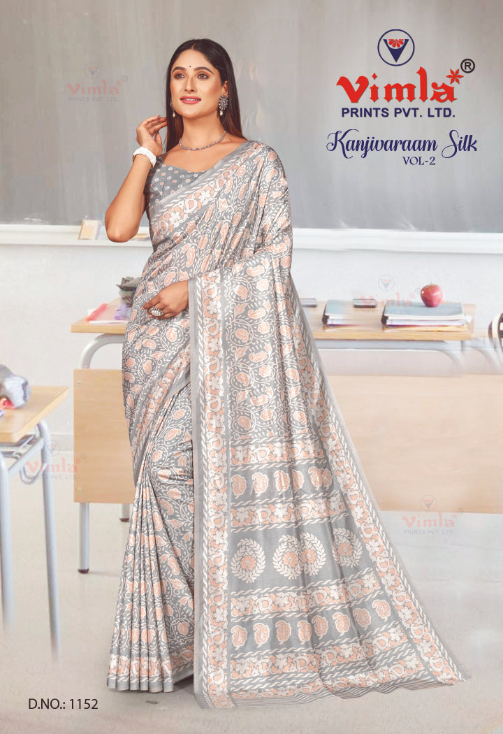 Vimla Prints Women's Indigo Art Silk Uniform Saree with Blouse Piece (1151_KJ)