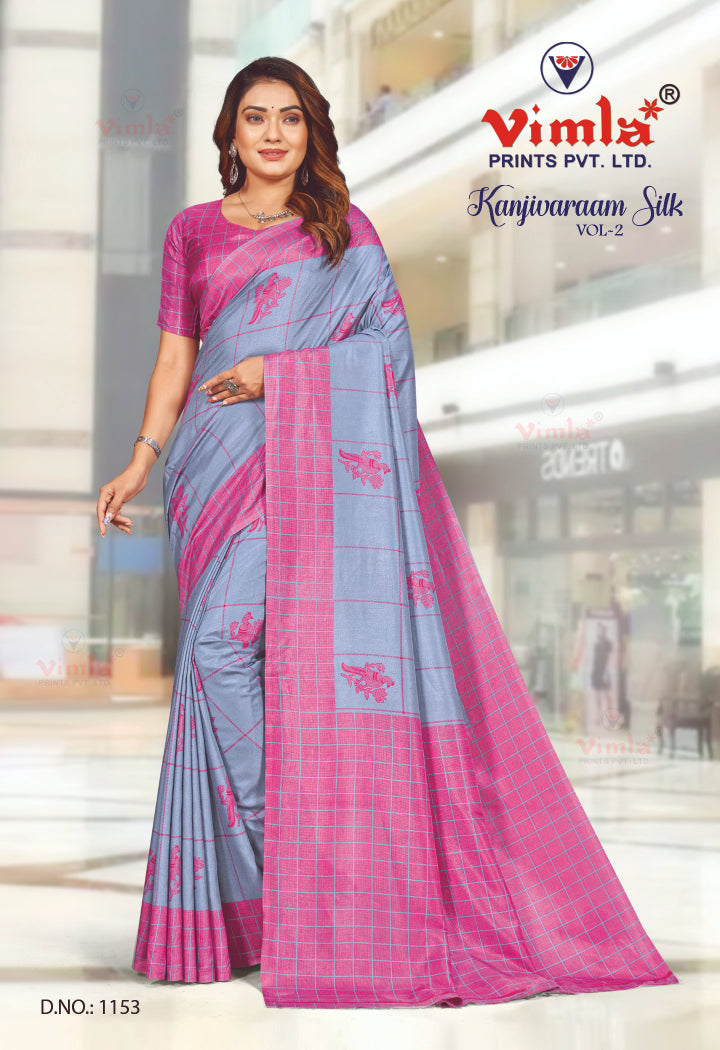 Vimla Prints Women's Turquoise Art Silk Uniform Saree with Blouse Piece (1154_KJ)
