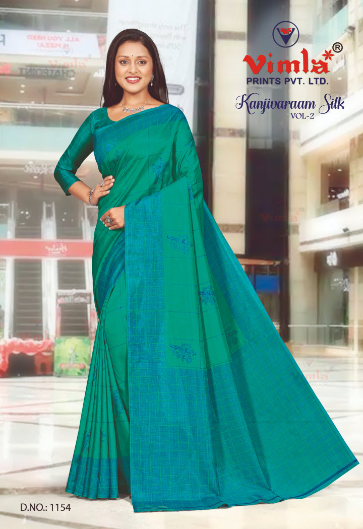 Vimla Prints Women's Turquoise Art Silk Uniform Saree with Blouse Piece (1154_KJ)