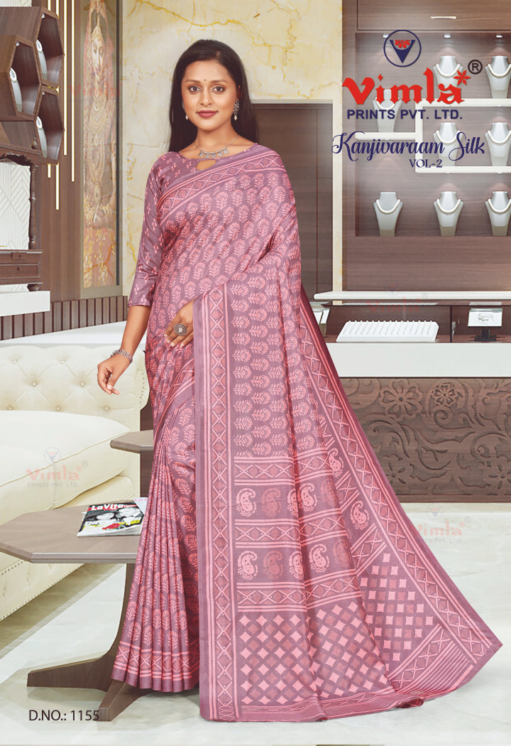 Vimla Prints Women's Pink Art Silk Uniform Saree with Blouse Piece (1155_KJ)