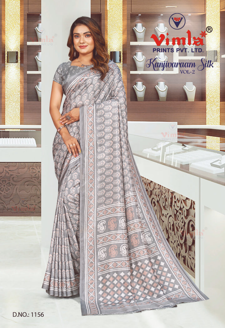 Vimla Prints Women's Grey Art Silk Uniform Saree with Blouse Piece (1156_KJ)