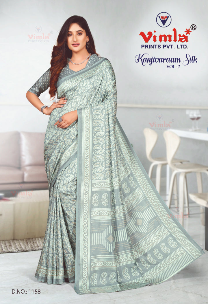 Vimla Prints Women's Turquoise Art Silk Uniform Saree with Blouse Piece (1158_KJ)