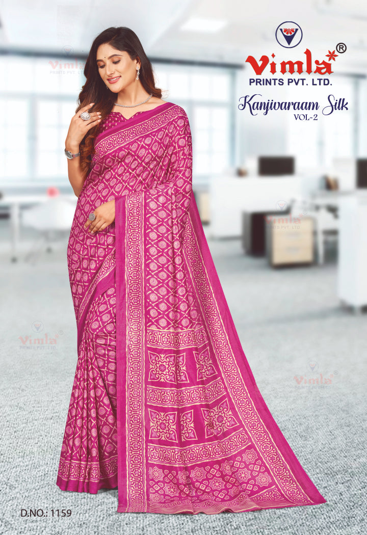 Vimla Prints Women's Pink Art Silk Uniform Saree with Blouse Piece (1159_KJ)