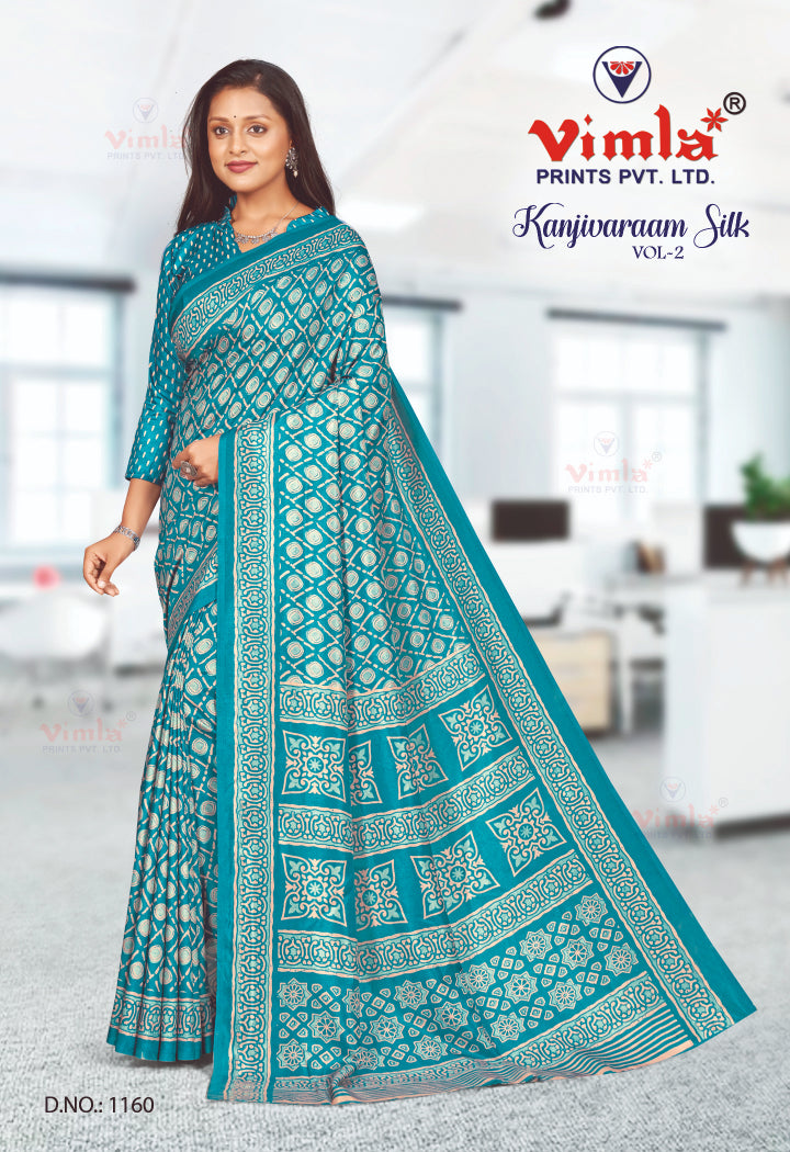 Vimla Prints Women's Turquoise Art Silk Uniform Saree with Blouse Piece (1160_KJ)