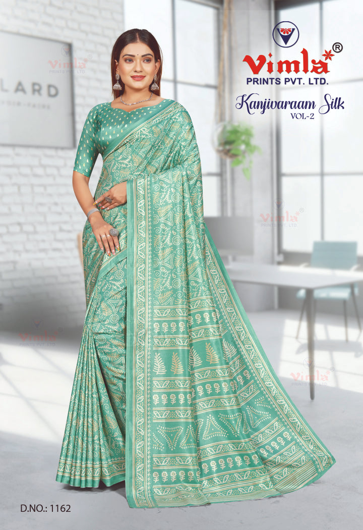 Vimla Prints Women's Green Art Silk Uniform Saree with Blouse Piece (1162_KJ)