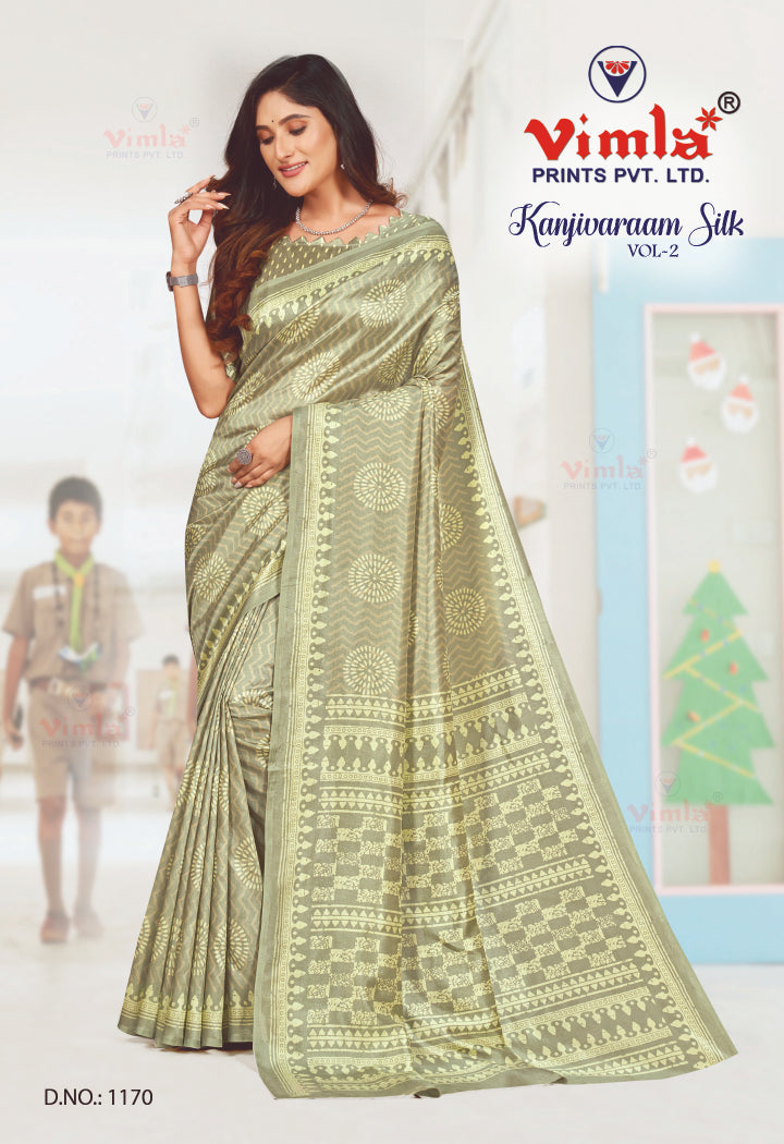 Vimla Prints Women's Green Art Silk Uniform Saree with Blouse Piece (1170_KJ)