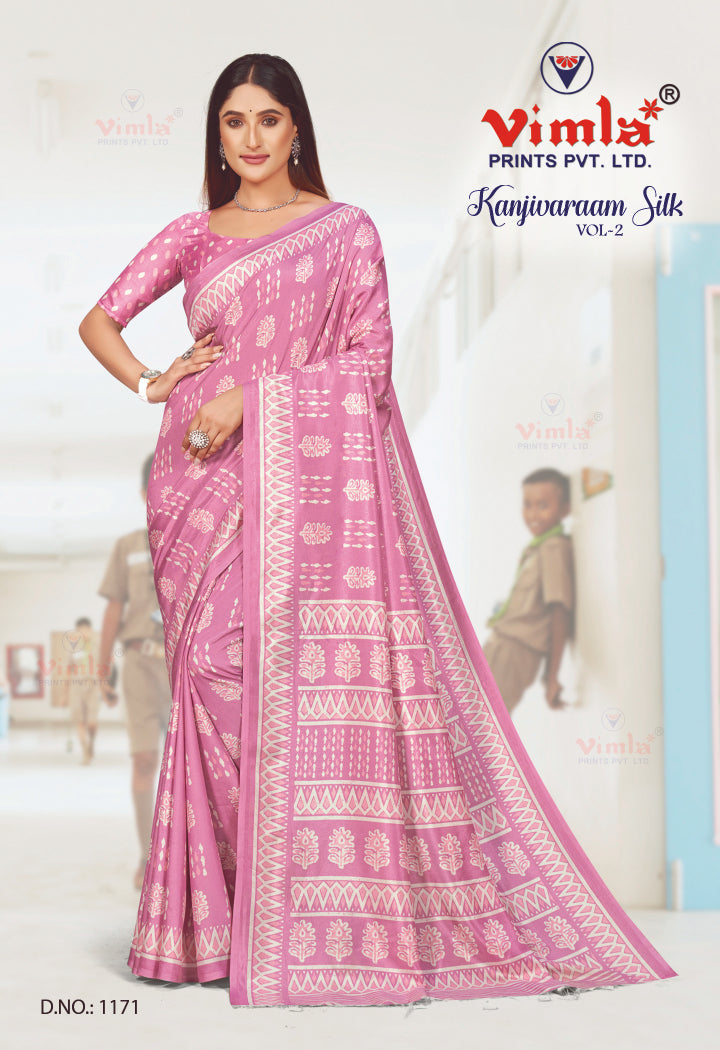 Vimla Prints Women's Pink Art Silk Uniform Saree with Blouse Piece (1171_KJ)
