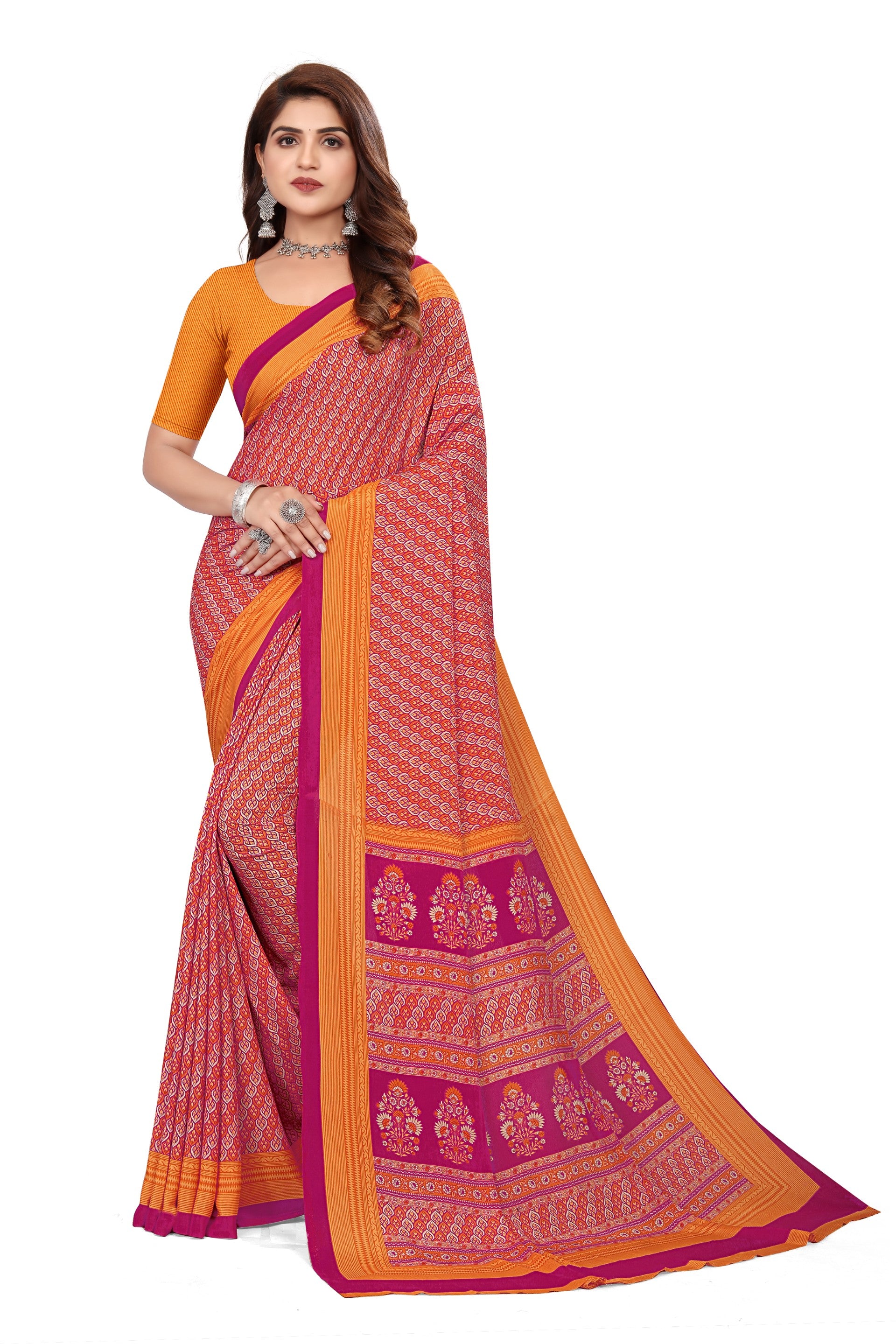 Vimla Women's Grey Crepe Silk Uniform Saree with Blouse (1522_AC)