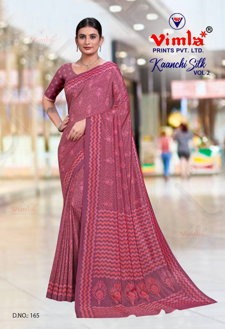 Vimla Prints Women's Pink Art Silk Uniform Saree with Blouse Piece (165_KC)