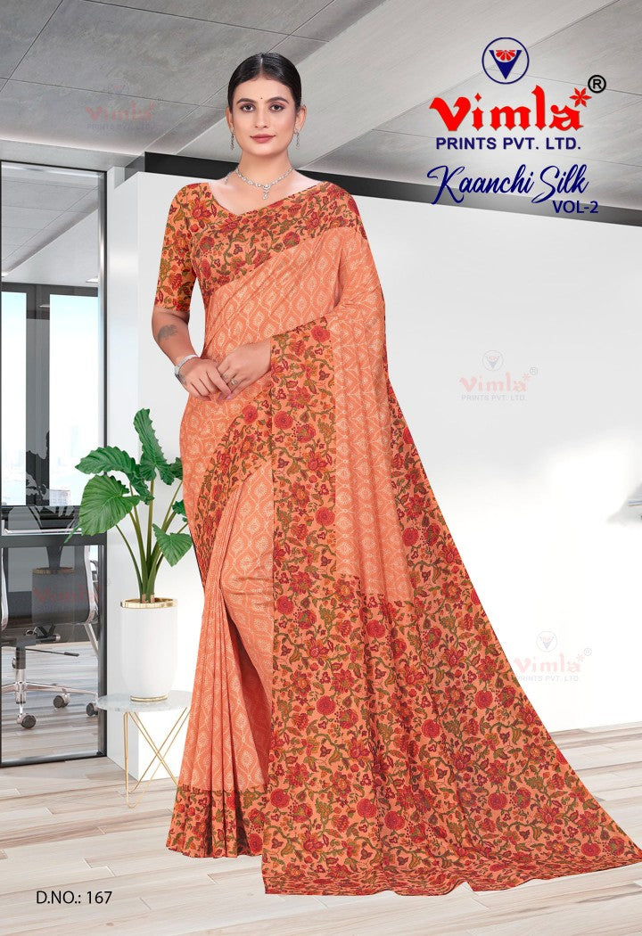 Vimla Prints Women's Orange Art Silk Uniform Saree with Blouse Piece (167_KC)
