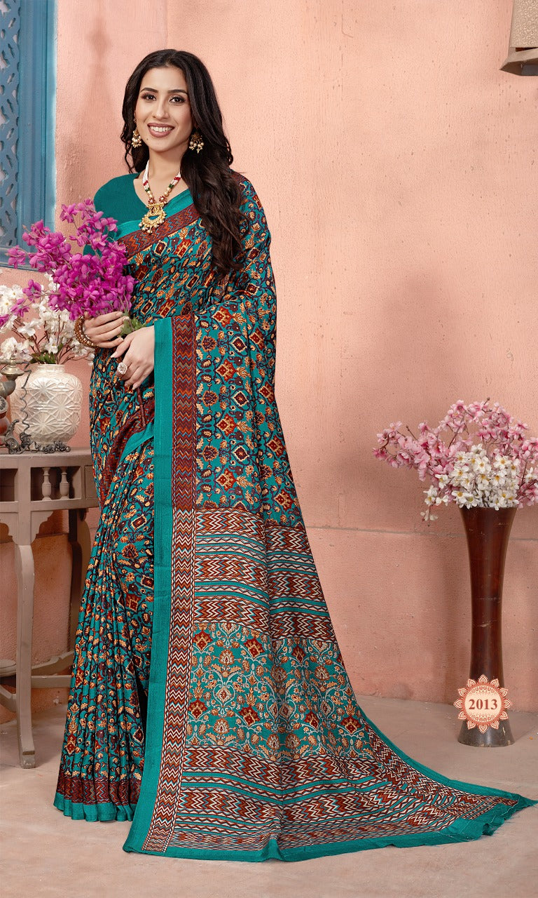Vimla  Women's Multicolor Pashmina Silk Uniform Saree  and Blouse (2014 _PN)
