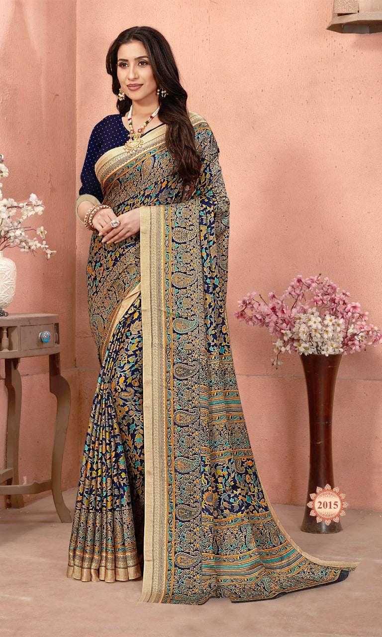 Vimla  Women's Multicolor Pashmina Silk Uniform Saree  and Blouse (2015 _PN)
