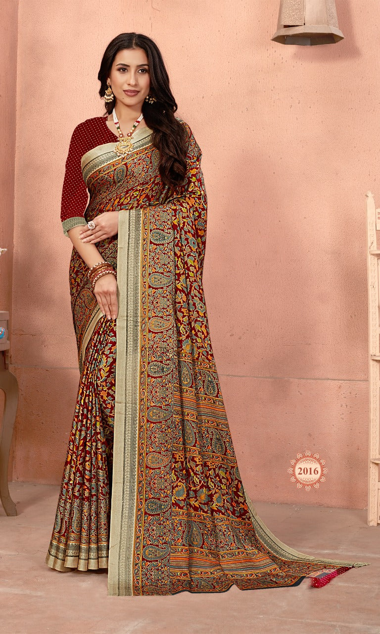 Vimla  Women's Multicolor Pashmina Silk Uniform Saree  and Blouse (2015 _PN)