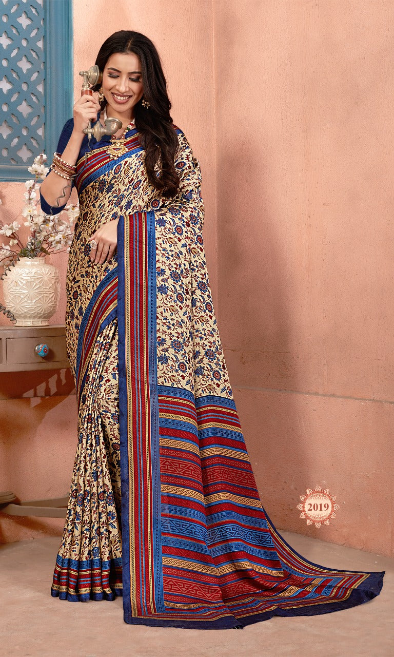 Vimla  Women's Multicolor Pashmina Silk Uniform Saree  and Blouse (2020 _PN)