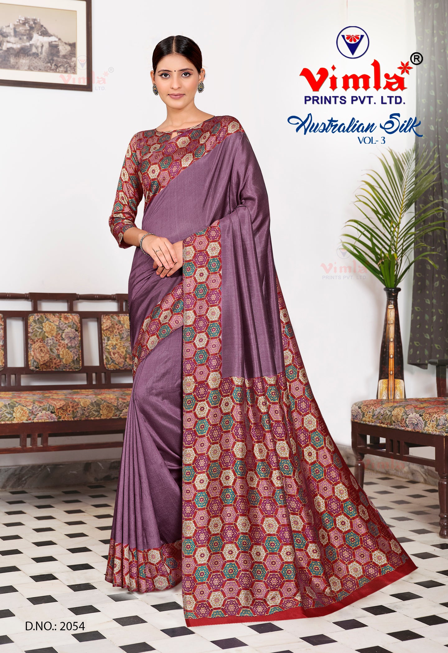 Vimla Prints Women's Purple Uniform  Saree with Blouse Piece (2054_AS_Purple)