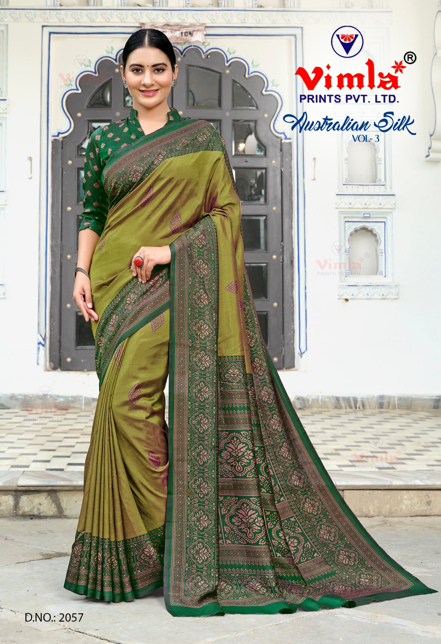 Vimla Prints Women's Green Uniform  Saree with Blouse Piece (2057_AS_Green)