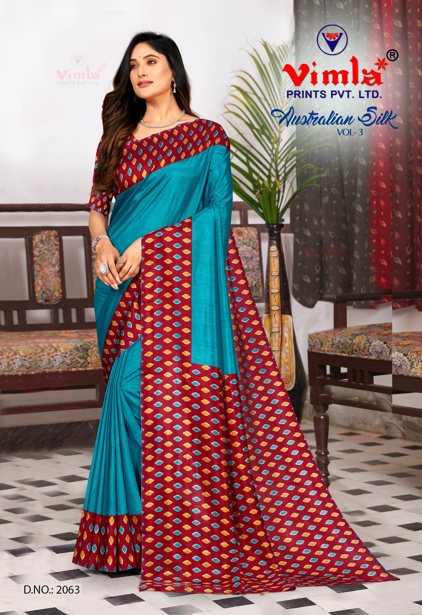 Vimla Prints Women's Turquoise Uniform  Saree with Blouse Piece (2063_AS_Turquoise)