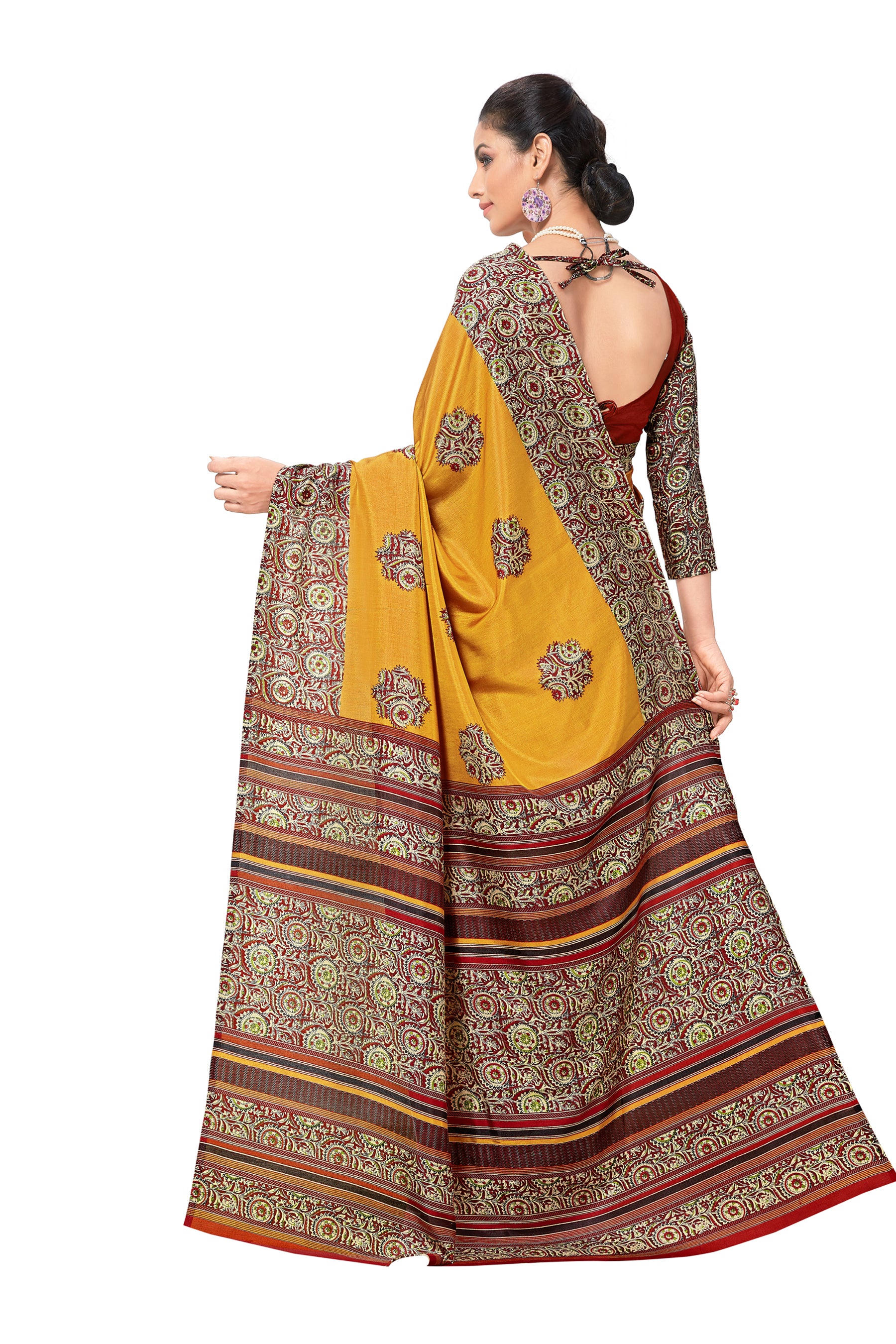 Vimla Women's Mustard Malgudi Art Silk Uniform Saree with Blouse (2101_Mustard)