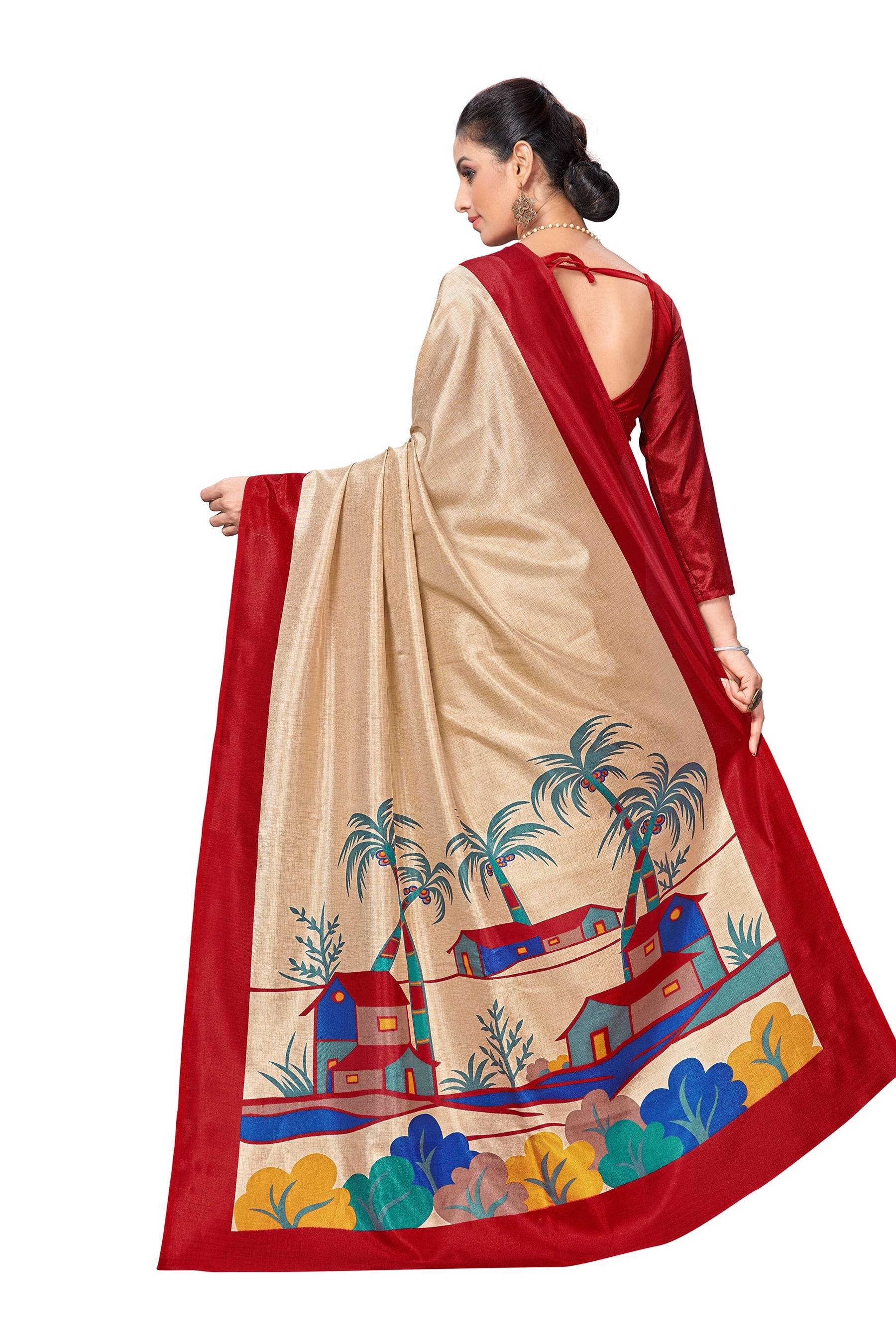 Vimla Women's Red Malgudi Art Silk Uniform Saree with Blouse (2105_Red)