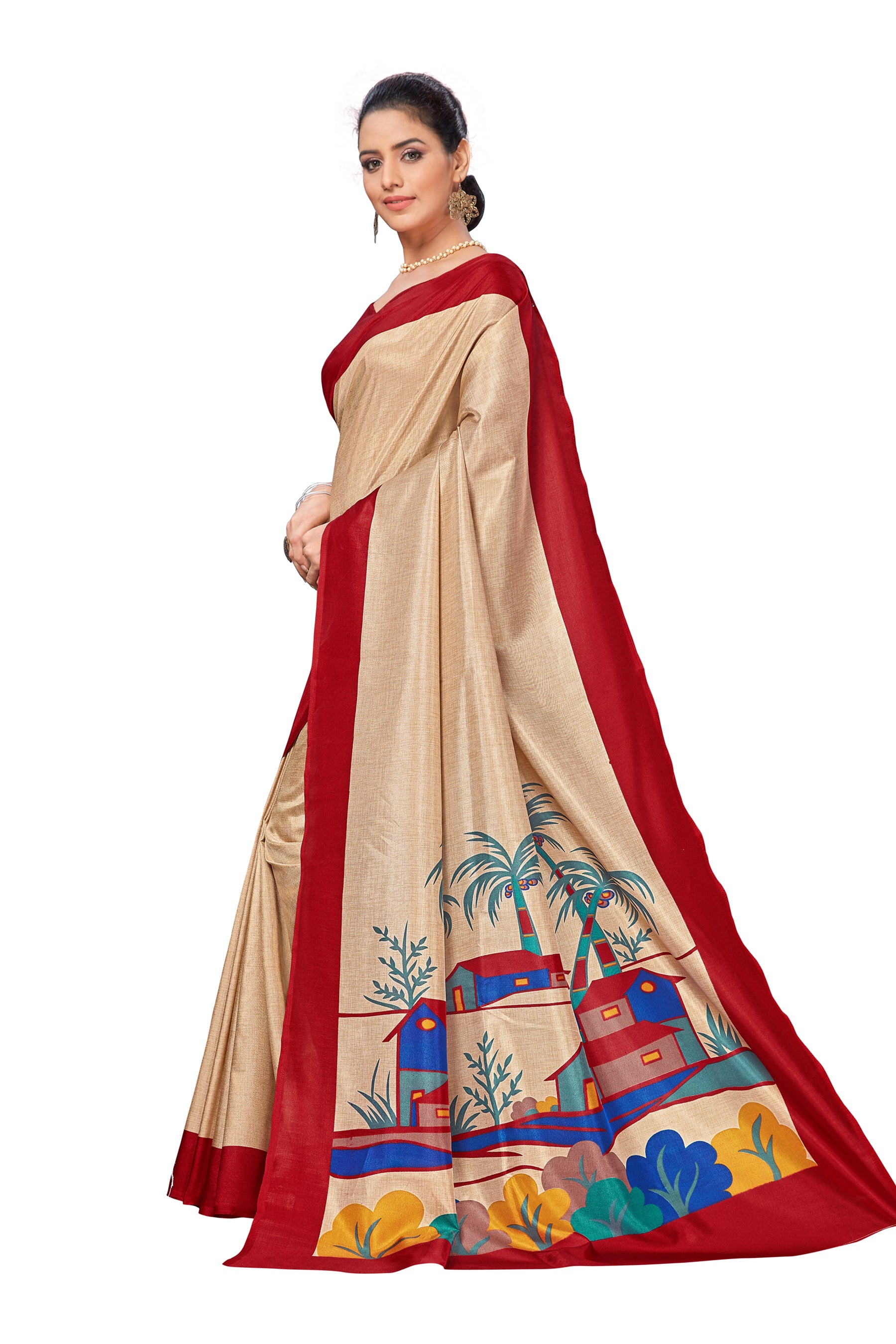 Vimla Women's Red Malgudi Art Silk Uniform Saree with Blouse (2105_Red)