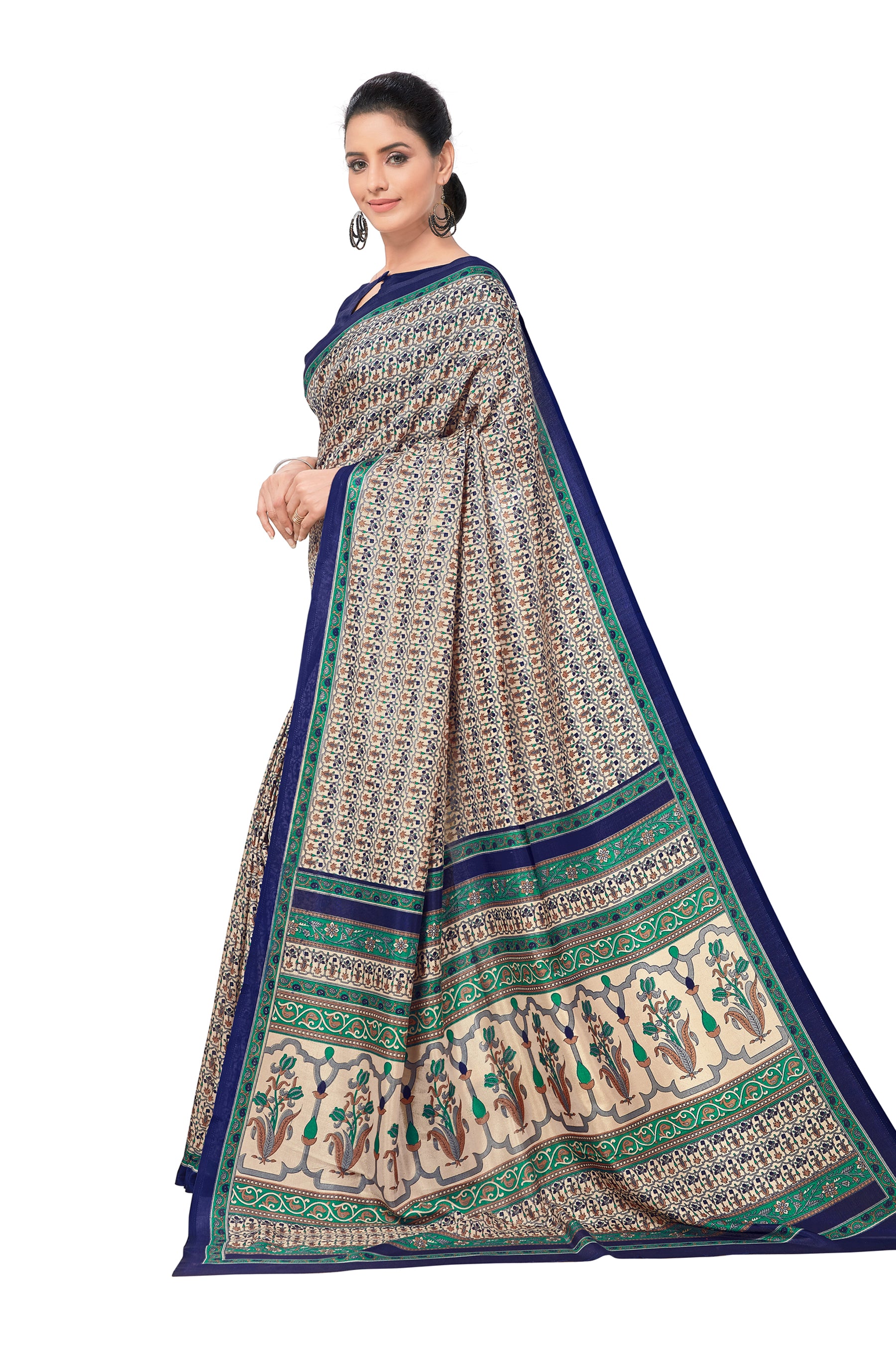 Vimla Women's Multicolor Malgudi Art Silk Uniform Saree with Blouse (2115_Multicolor)