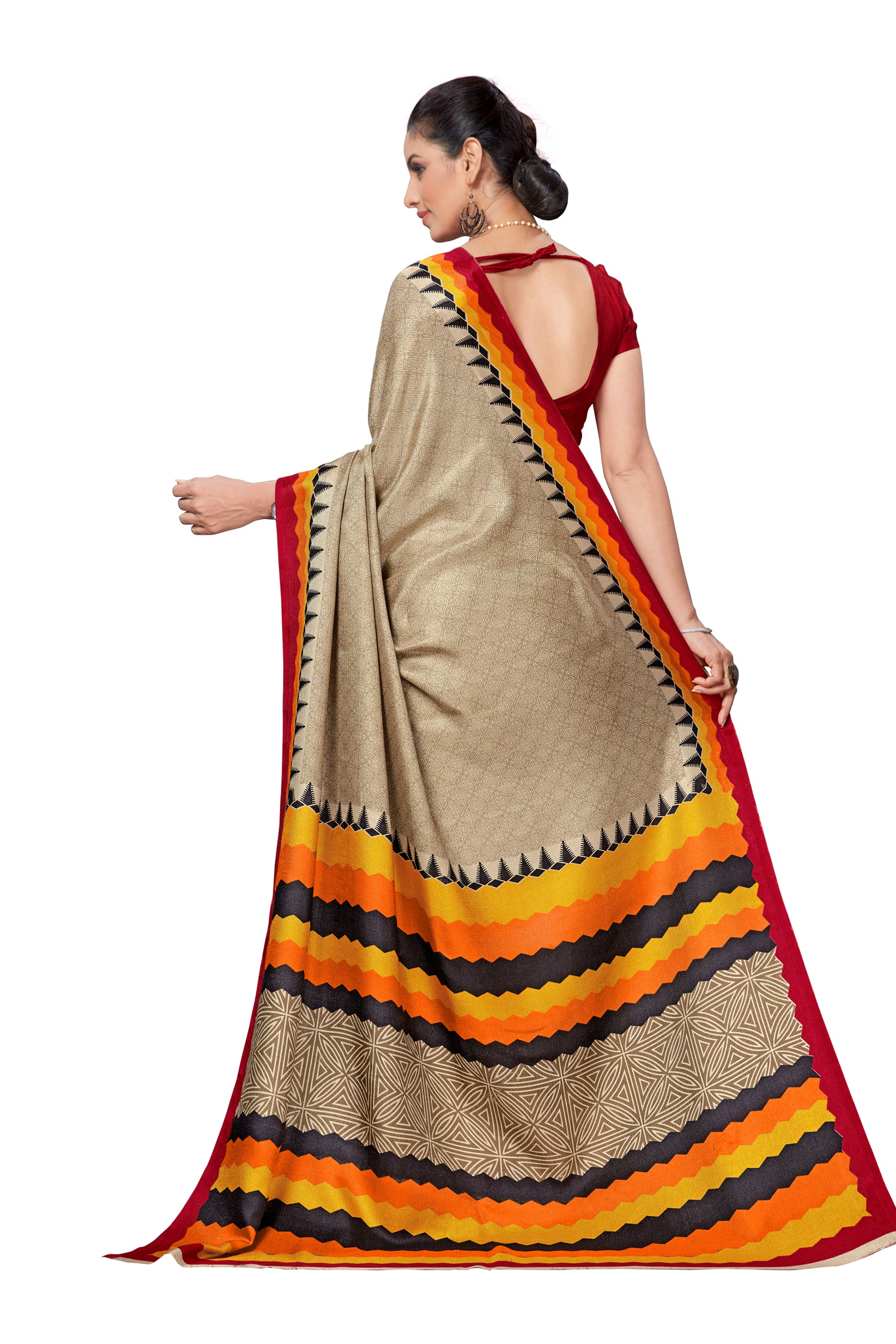 Vimla Women's Beige Malgudi Art Silk Uniform Saree with Blouse (2120_Beige)