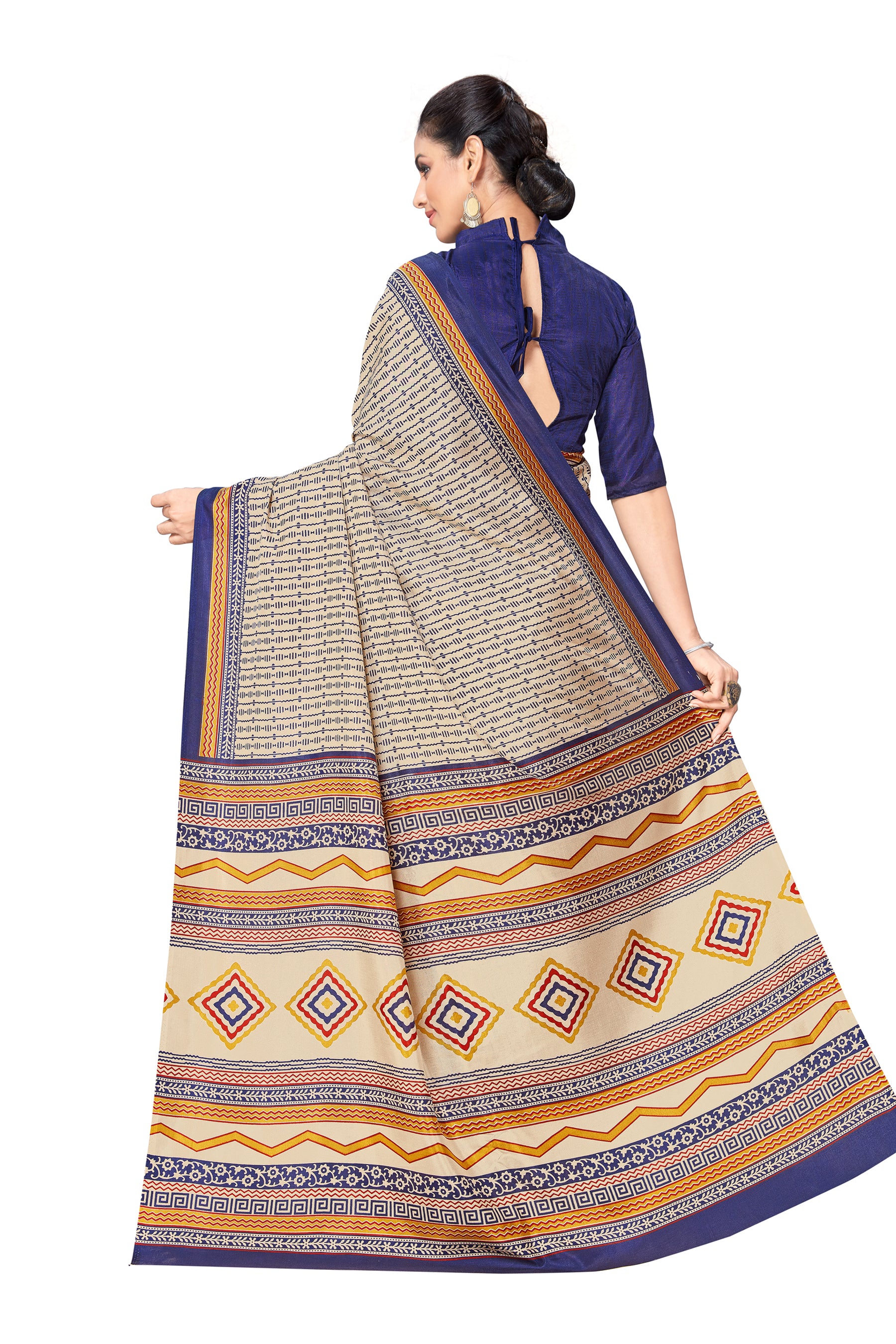 Vimla Women's Beige Malgudi Art Silk Uniform Saree with Blouse (2125_Beige)