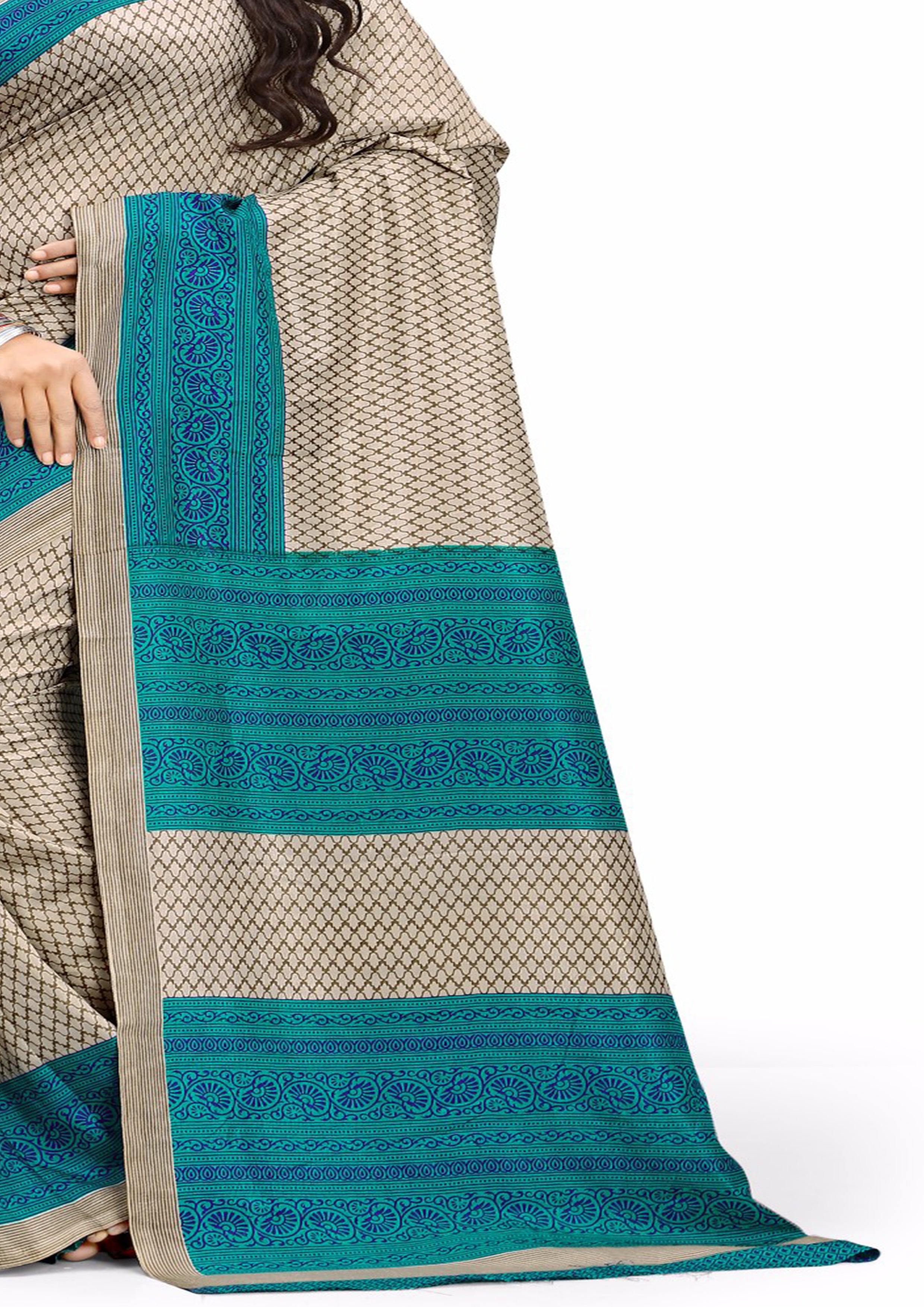 Vimla Women's Beige Malgudi Art Silk Uniform Saree with Blouse (2188_Beige)